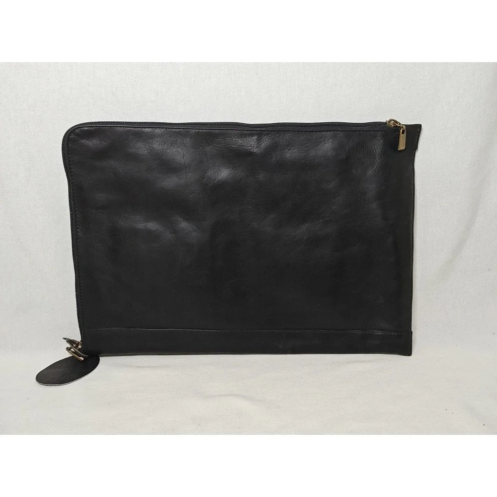 Leather London Co Black Leather Portfolio Document Pouch Travel Organizer‎ Zip
